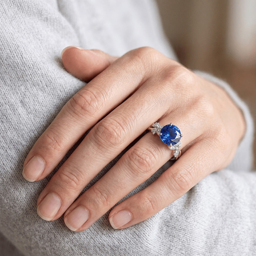 3 Carat Sapphire With Natural Earth Mined Diamond Ring