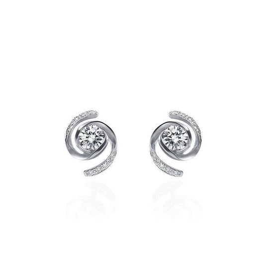 3 Carats Circle Shape Stud Earrings Round Cut Real Diamonds White Gold