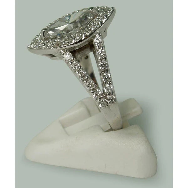 3 Carats Double Halo Marquise Real Diamond Engagement Ring Split Shank