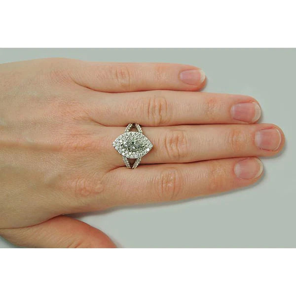 3 Carats Double Halo Marquise Real Diamond Engagement Ring Split Shank