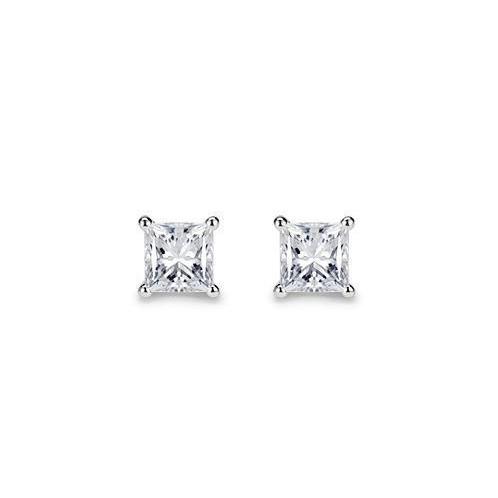 3 Carats Genuine Diamonds Ladies Studs Earrings Princess Cut White Gold 14K