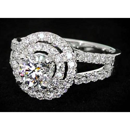 3 Carats Natural Diamond Round Halo Ring Split Shank White