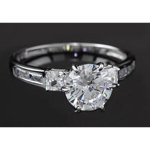 3 Carats Round Diamond Natural Engagement Ring Three Stone White Gold 14K