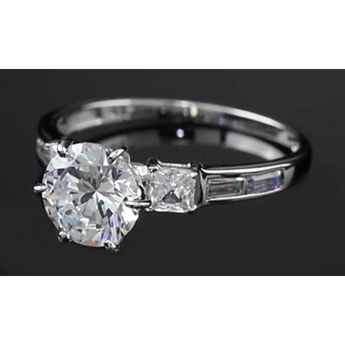 3 Carats Round Diamond Natural Engagement Ring Three Stone White Gold 14K