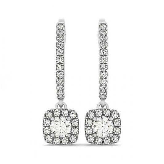 3 Carats Round Real Diamonds Hanging Dangle Pair Earrings White 14K