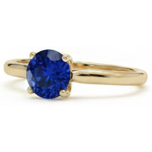 3 Carats Round Solitaire Ring Sri Lankan Sapphire Yellow Gold 14K
