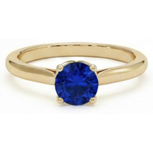 3 Carats Round Solitaire Ring Sri Lankan Sapphire Yellow Gold 14K