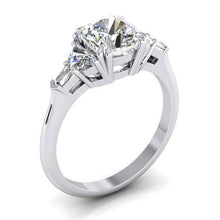 3 Ct Cushion Cut Half Moons Baguette Diamond Ring Excellent Cut 14K