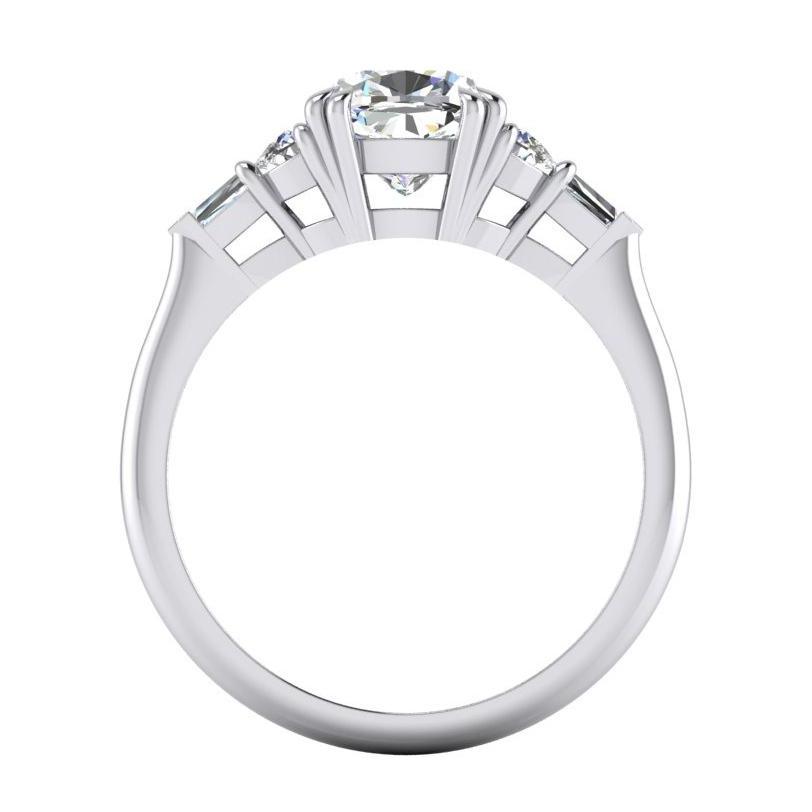 3 Ct Cushion Cut Half Moons Baguette Diamond Ring Excellent Cut 18K