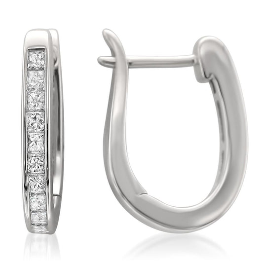 3 Ct Genuine Princess Cut Diamond Hoop Earring 14K White Gold