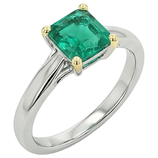 Earth-Mined Colombian Emerald Colored Stone Ring 3 ct 14K Two Tone Gold – front view