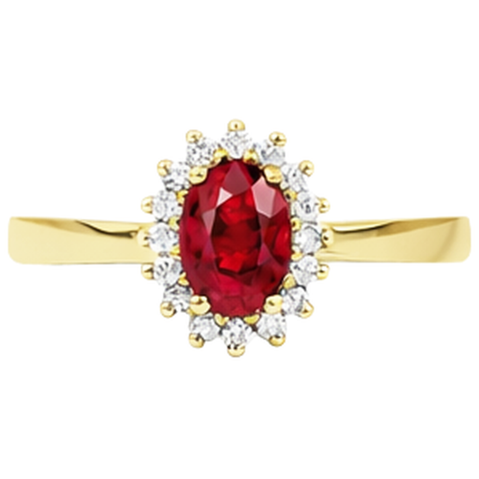 3 Ct Oval Cut Red Ruby And Round Natural Earth Mined Diamond Ring Yellow Gold Jewellery