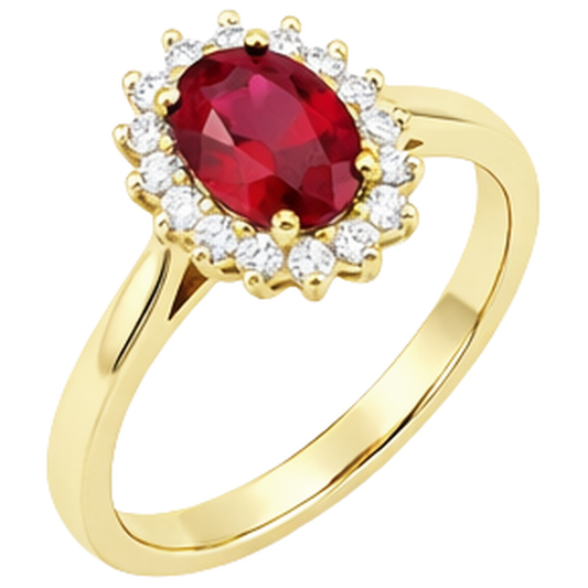 3 Ct Oval Cut Red Ruby And Round Natural Earth Mined Diamond Ring Yellow Gold Jewellery
