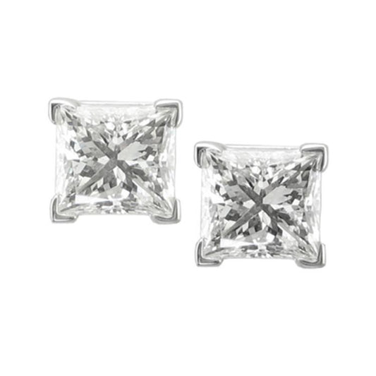 3 Ct Princess Cut Real Diamond Stud Earring 14K White Gold