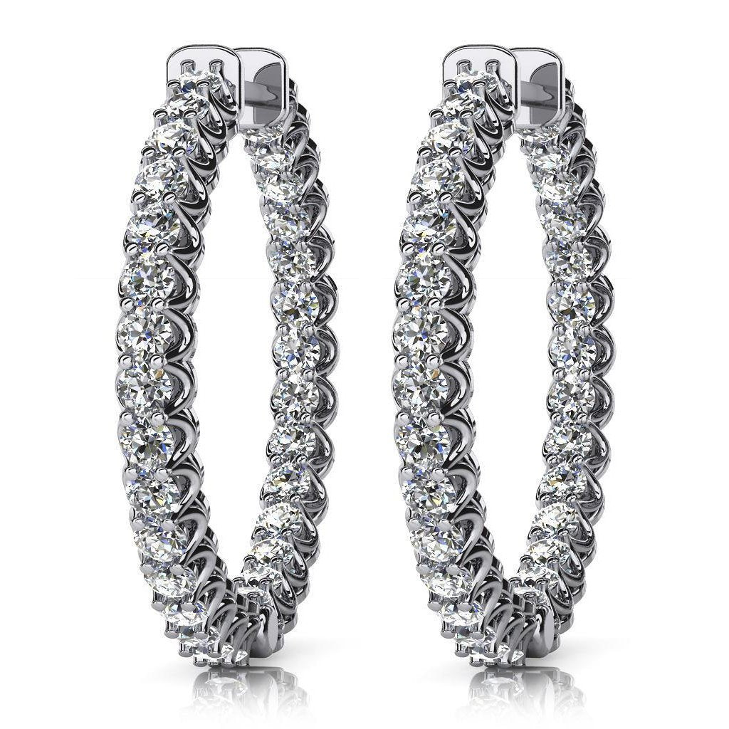 3 Ct Round Brilliant Cut Natural Diamonds Ladies Hoop Earrings