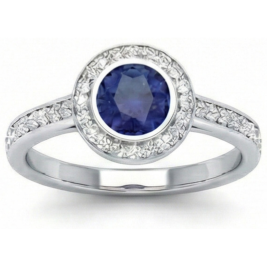 3 Ct Round Cut Ceylon Sapphire Natural Earth Mined DIAMOND ( NOT LAB GROWN )s Ring White Gold 14K