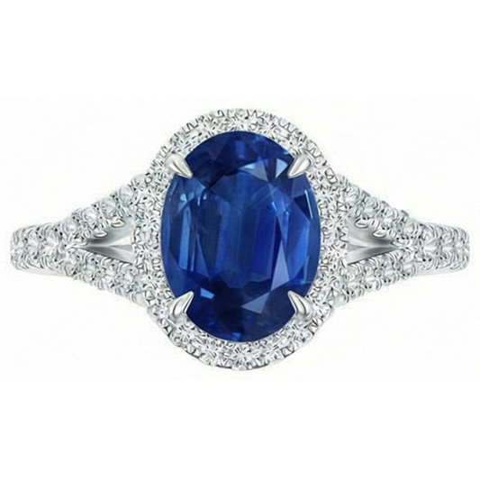 3 Ct Sapphire And Natural Earth Mined DIAMOND ( NOT LAB GROWN )s Ring White Gold 14K Prong Set
