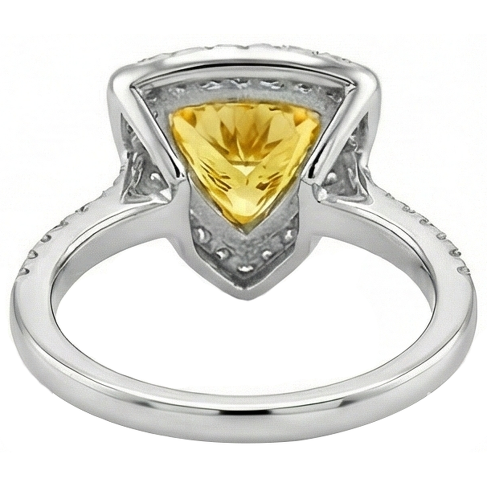 3 Ct Trillion Cut Yellow Sapphire And Round Natural Earth Mined Diamonds Ring White Gold