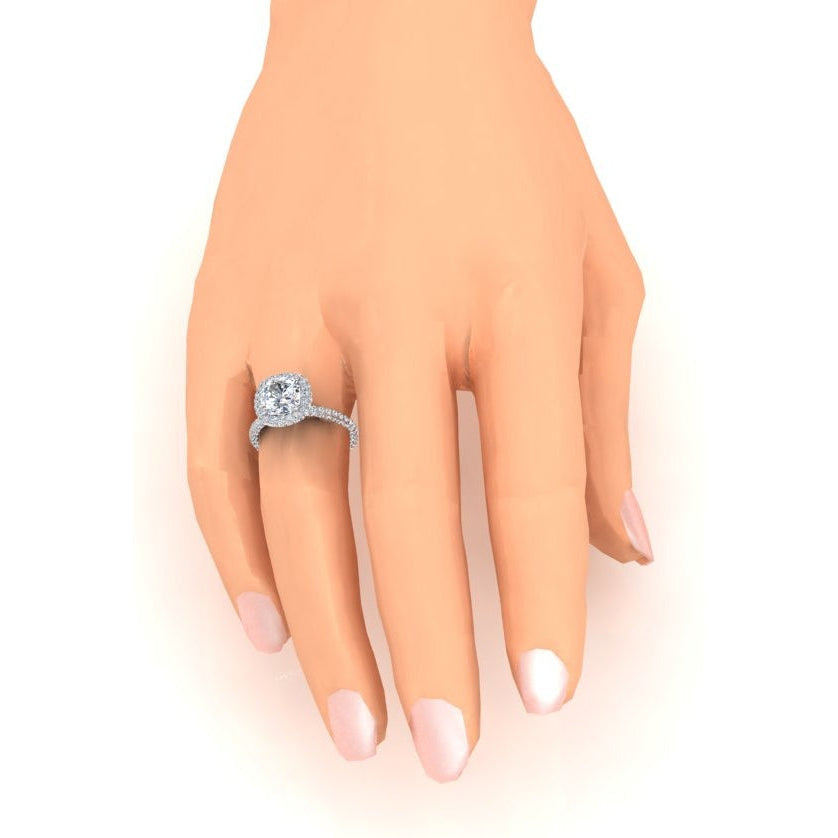 3 Ct. Cushion & Round Diamonds Halo Engagement Ring New