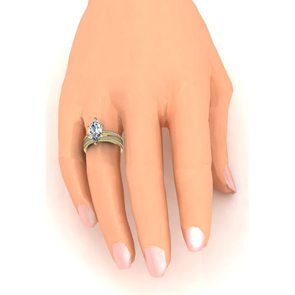 3 Piece Wedding Ring Set 3.50 Carats Natural Marquise Cut Yellow Gold