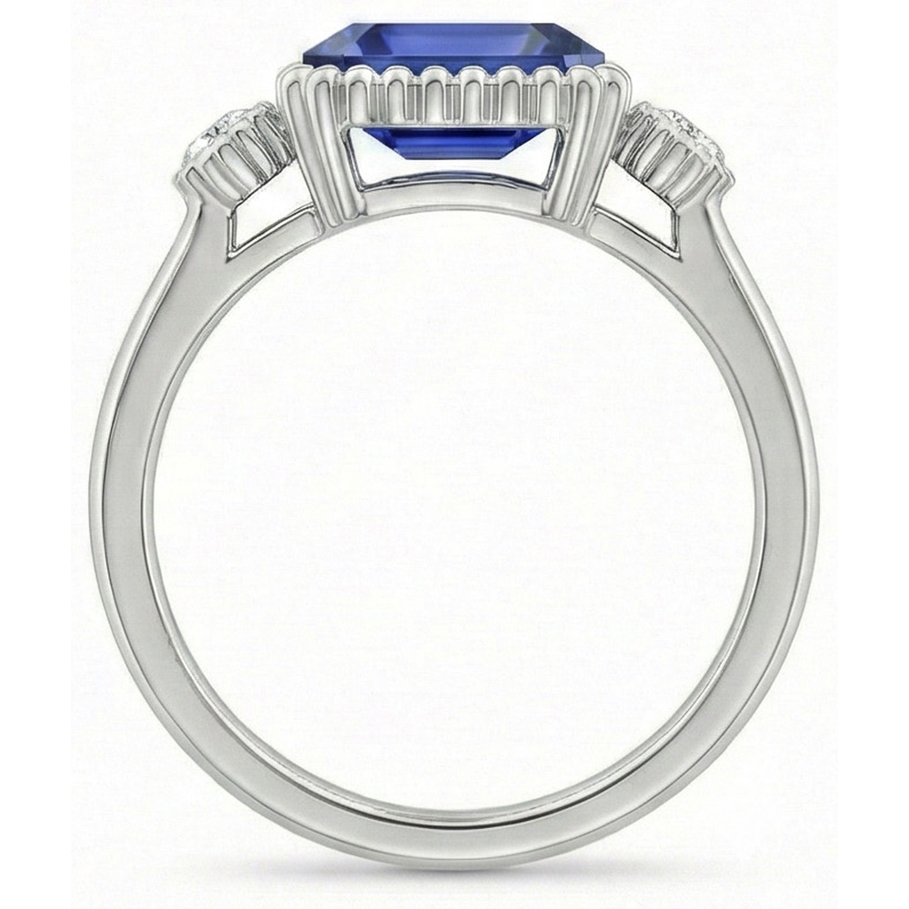 3 Stone Anniversary Ring Bezel Set Natural Earth Mined Diamond & Blue Sapphire 2.75 Carats