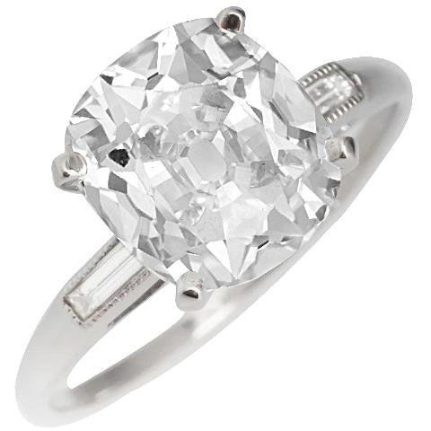 natural cushion diamond 6.50ct ring front view