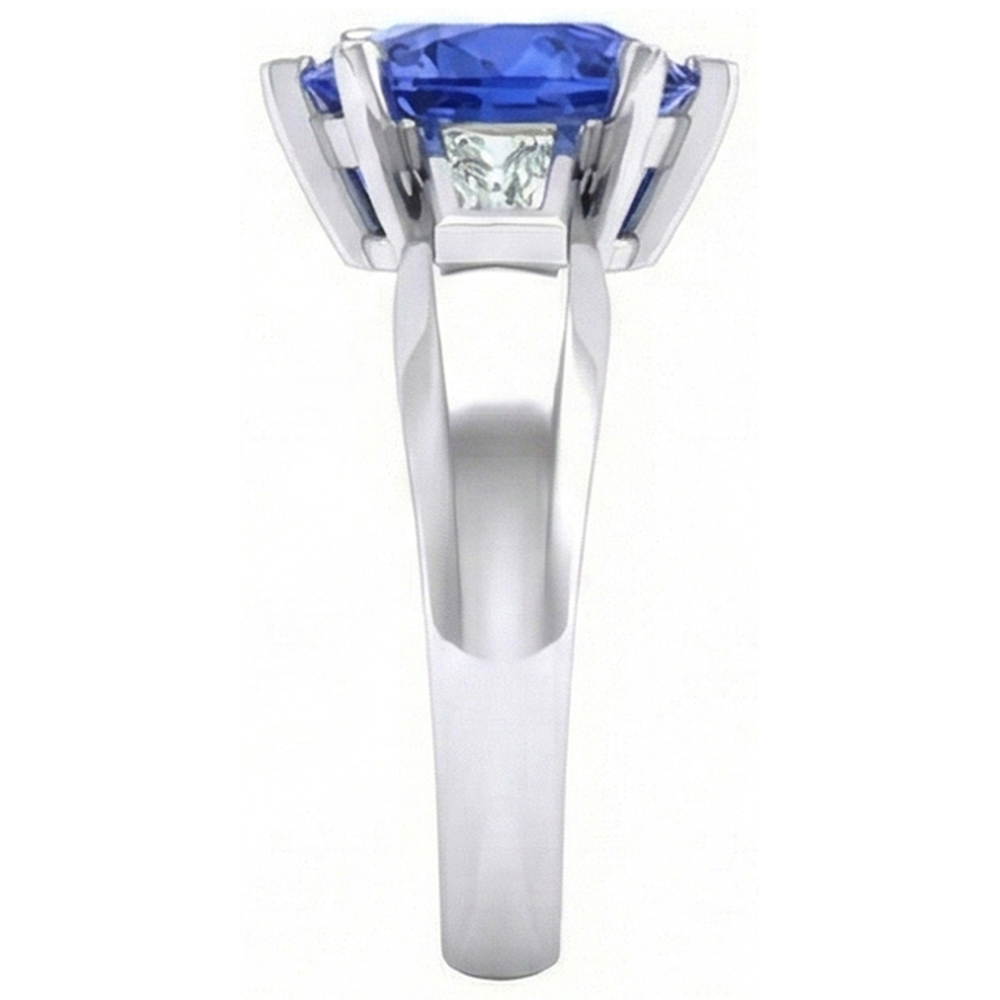 3 Stone Baguette Natural Earth Mined Diamond & Blue Sapphire Heart Shaped Ring 2.75 Carats