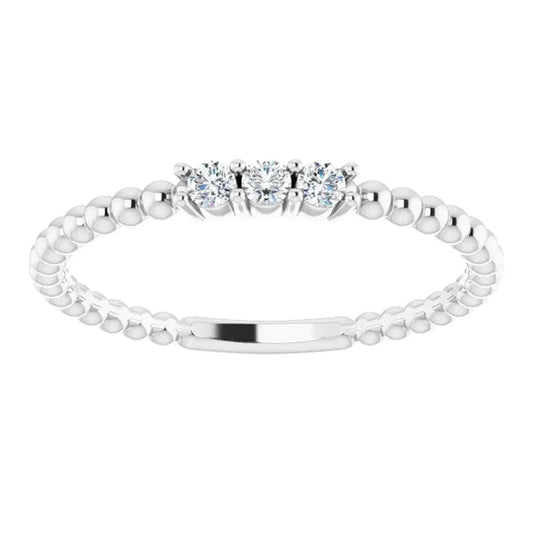 3 Stone Ball Shank Real Diamond Round Ring 0.90 Carats White Gold 14K