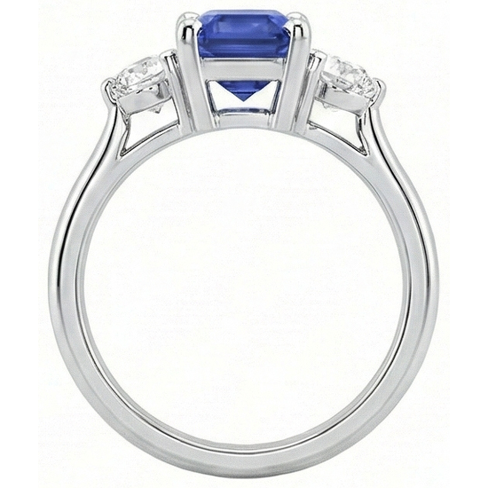 3 Stone Blue Sapphire Emerald Ring & Natural Earth Mined Diamonds 3 Carats