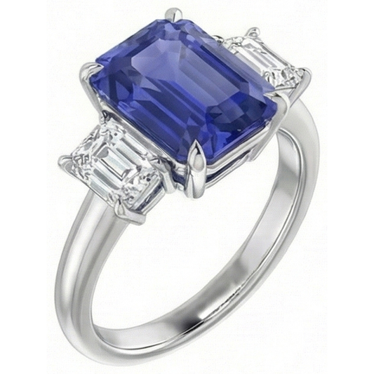 3 Stone Blue Sapphire Ring With Natural Earth Mined Diamonds
