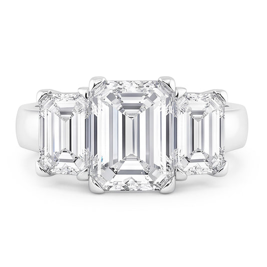 3 Stone Emerald Cut 4 Carats Natural Earth Mined Diamonds Anniversary Ring White Gold 14K