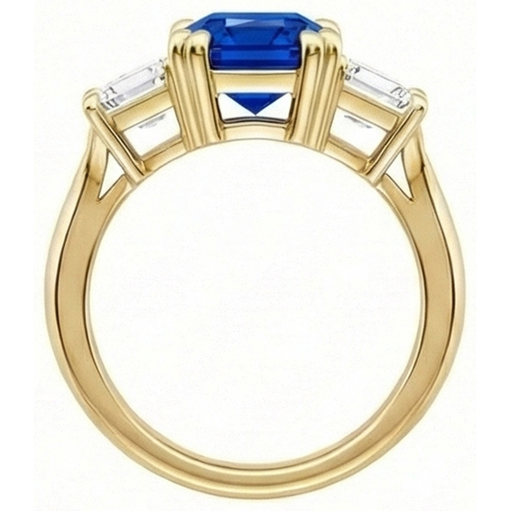 3 Stone Emerald Natural Earth Mined Diamond Sapphire Ring Split Shank Yellow Gold 2 Carats