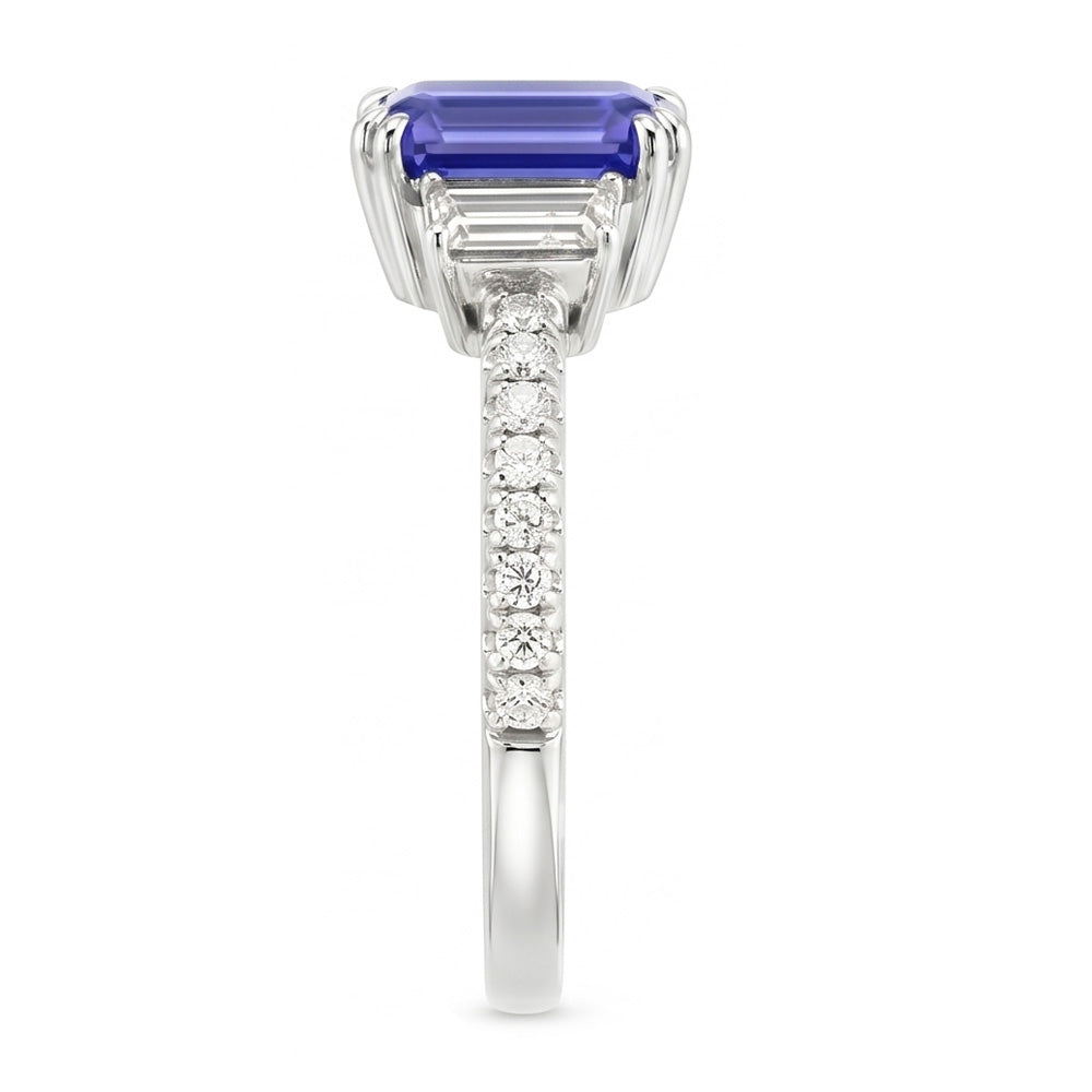 3 Stone Emerald Srilanka Sapphire Ring & Pave Set Natural Earth Mined Diamonds 3.50 Carats