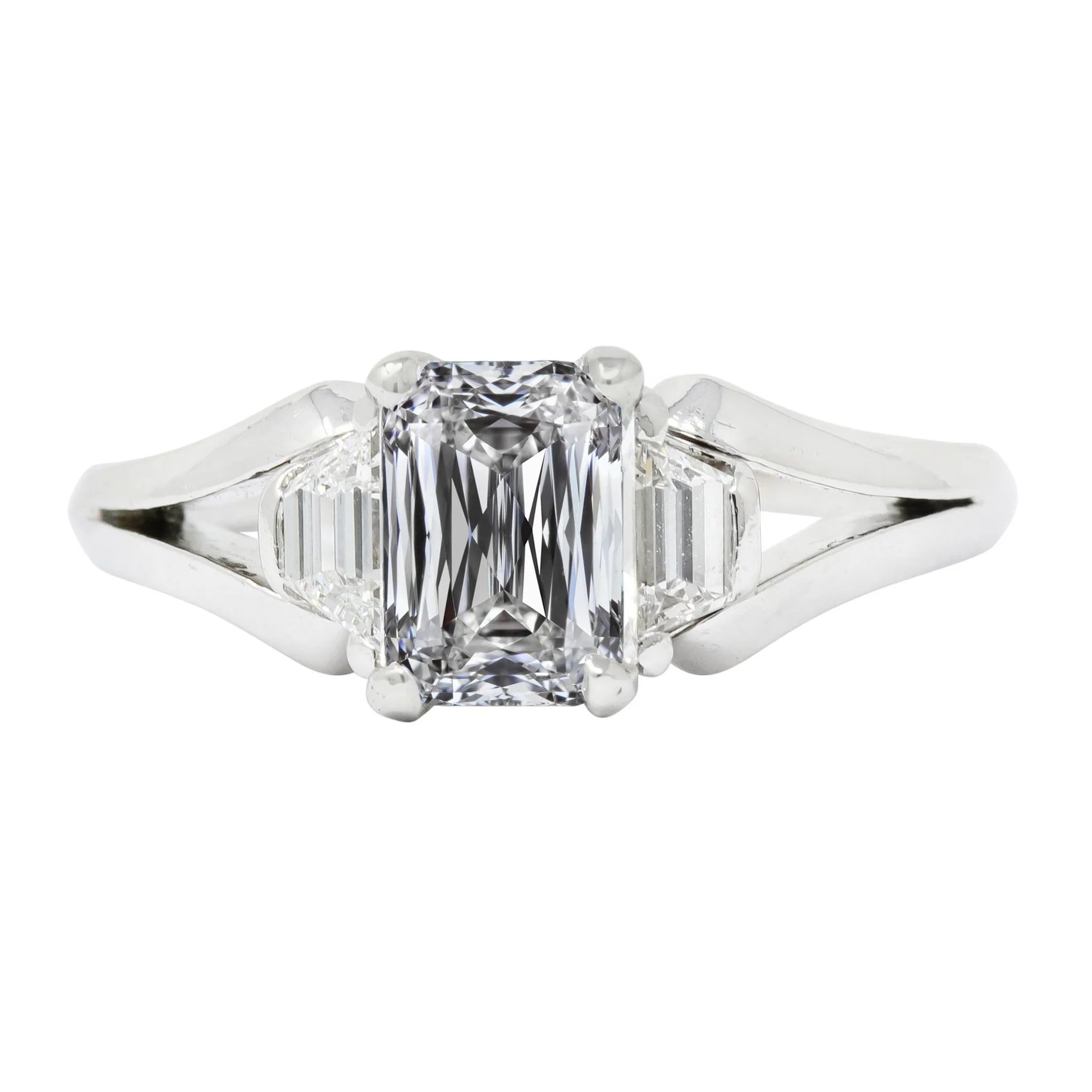 3 Stone Emerald & Trapezoid Real Natural Earth Mined Diamond Ring Split Shank 5.50 Carats