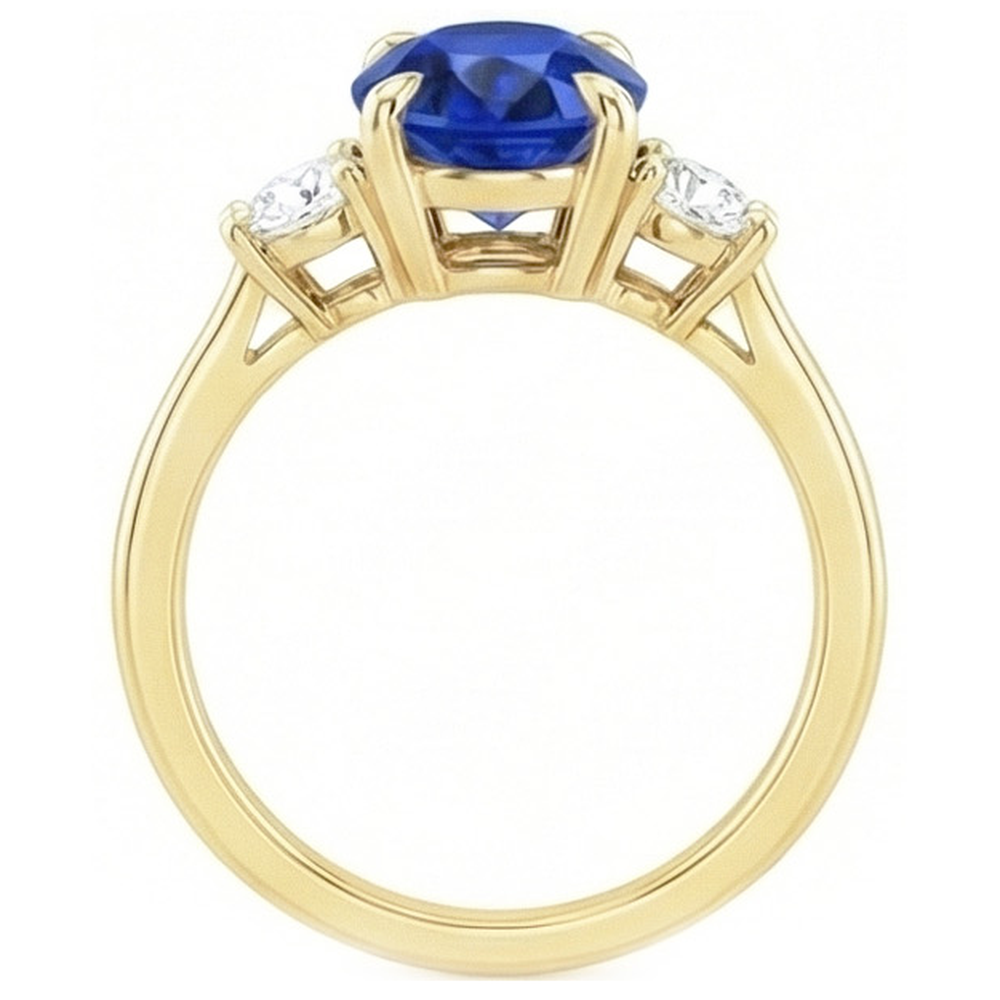 natural round sapphire 3ct ring profile view