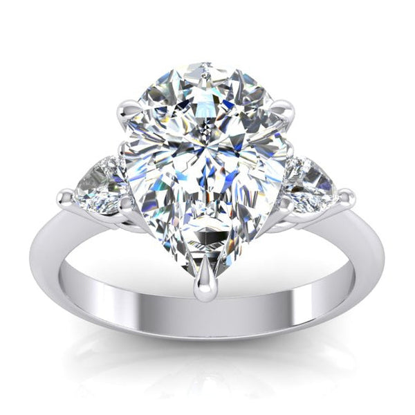 3 Stone Genuine Pear Engagement Ring 3.30 Ct. White Gold 14K