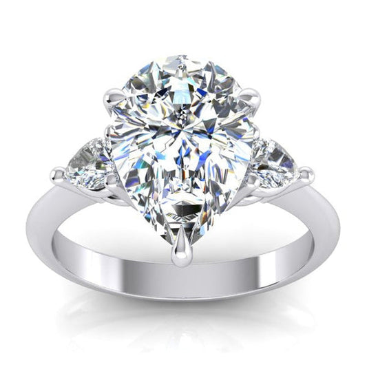 3 Stone Genuine Pear Engagement Ring 3.30 Ct. White Gold 14K
