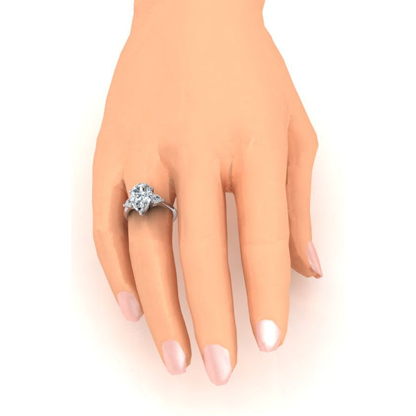 3 Stone Genuine Pear Engagement Ring 3.30 Ct. White Gold 14K