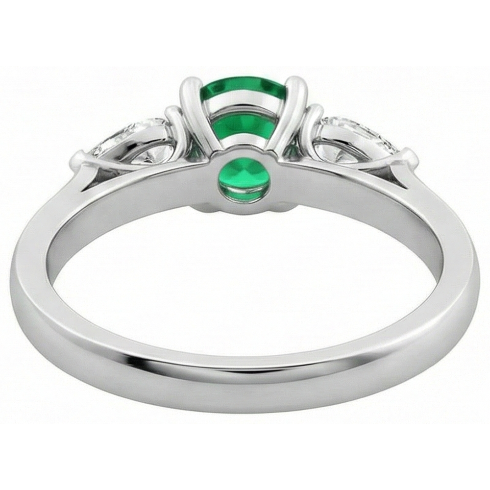 3 Stone Green Emerald & Natural Earth Mined DIAMOND ( NOT LAB GROWN )s 3 Carats Engagement Ring White Gold 14K