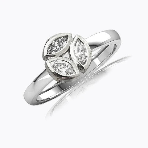 3 Stone Marquise Real Diamond Engagement Ring Bezel Set 3 Carats White Gold