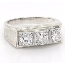 3 Stone Men Engagement Band 2.25 Carats Prong Set White Gold 14K
