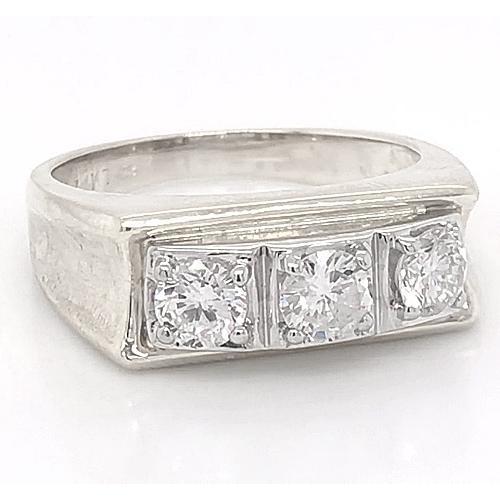 3 Stone Men Engagement Band 2.25 Carats Prong Set White Gold 14K