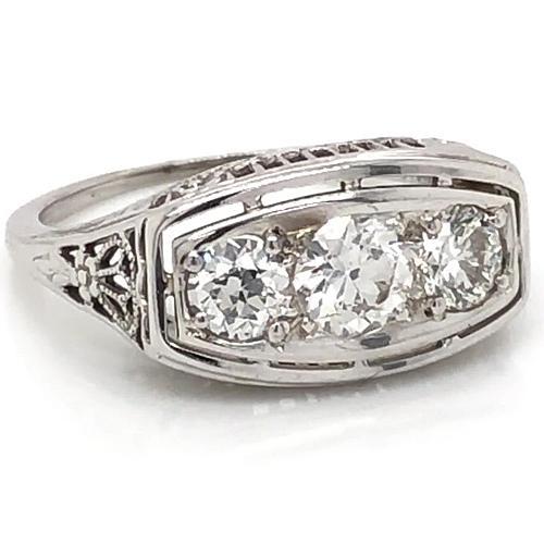 3 Stone Natural Diamond Engagement Carats Vintage Style Jewelry