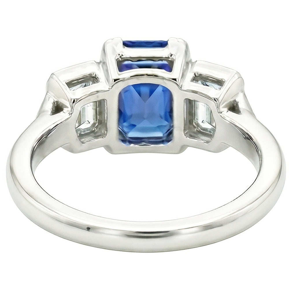 3 Stone Natural Earth Mined Diamond Jewellery Bezel Set Emeralds Gold Sapphire Ring 3 Carats
