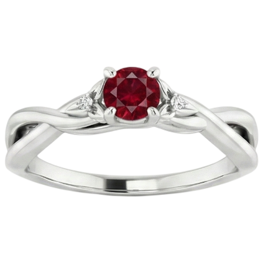 3 Stone Natural Earth Mined Diamond Ruby Ring 0.54 Carats Twist Claw Prong Set Jewellery