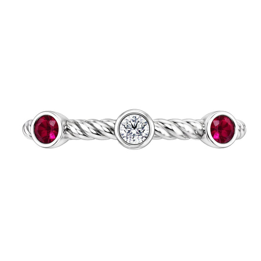 3 Stone Natural Earth Mined Diamond Ruby Ring 0.90 Carats Rope Twisted Jewellery New