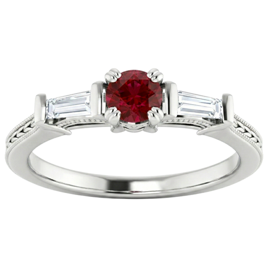 3 Stone Natural Earth Mined Diamond Ruby Ring Vintage Style 2 Carats Milgrain Jewellery