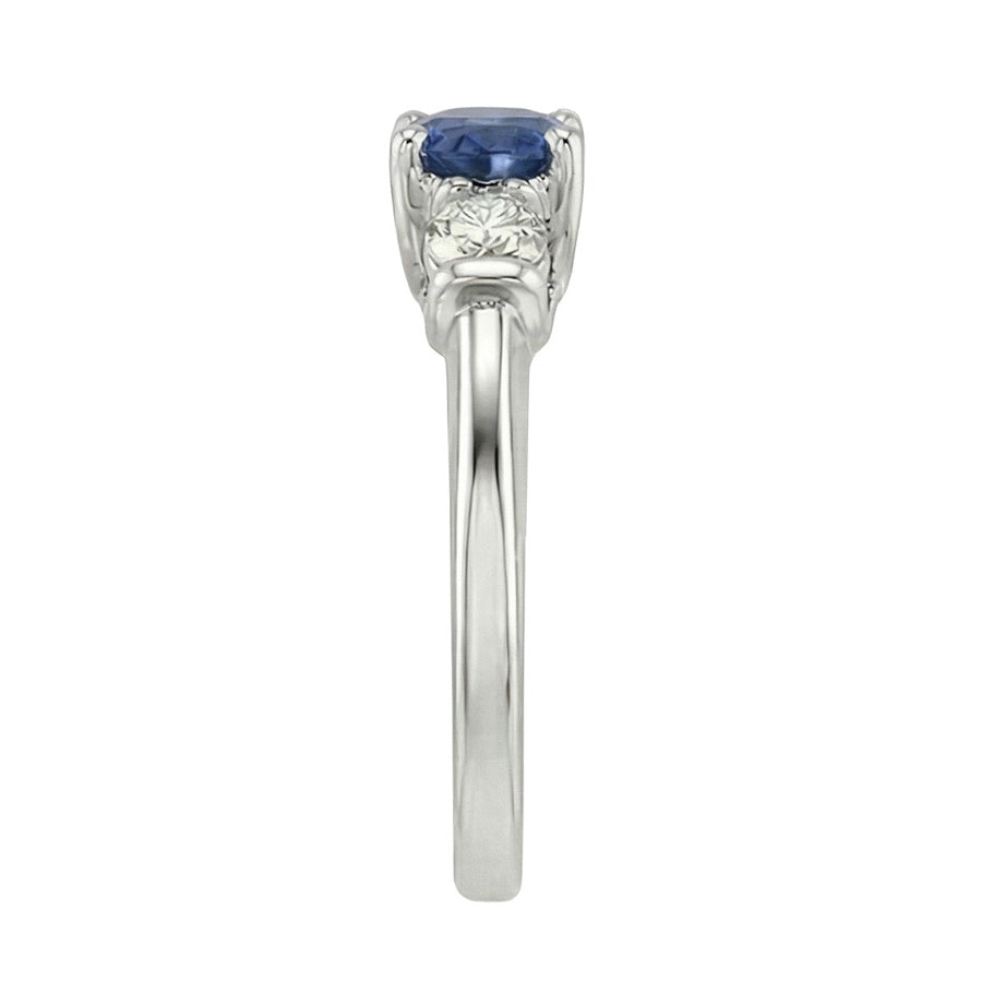 3 Stone Natural Earth Mined Diamond & Blue Sapphire Ring 2.25 Carats Gold U Prong Setting