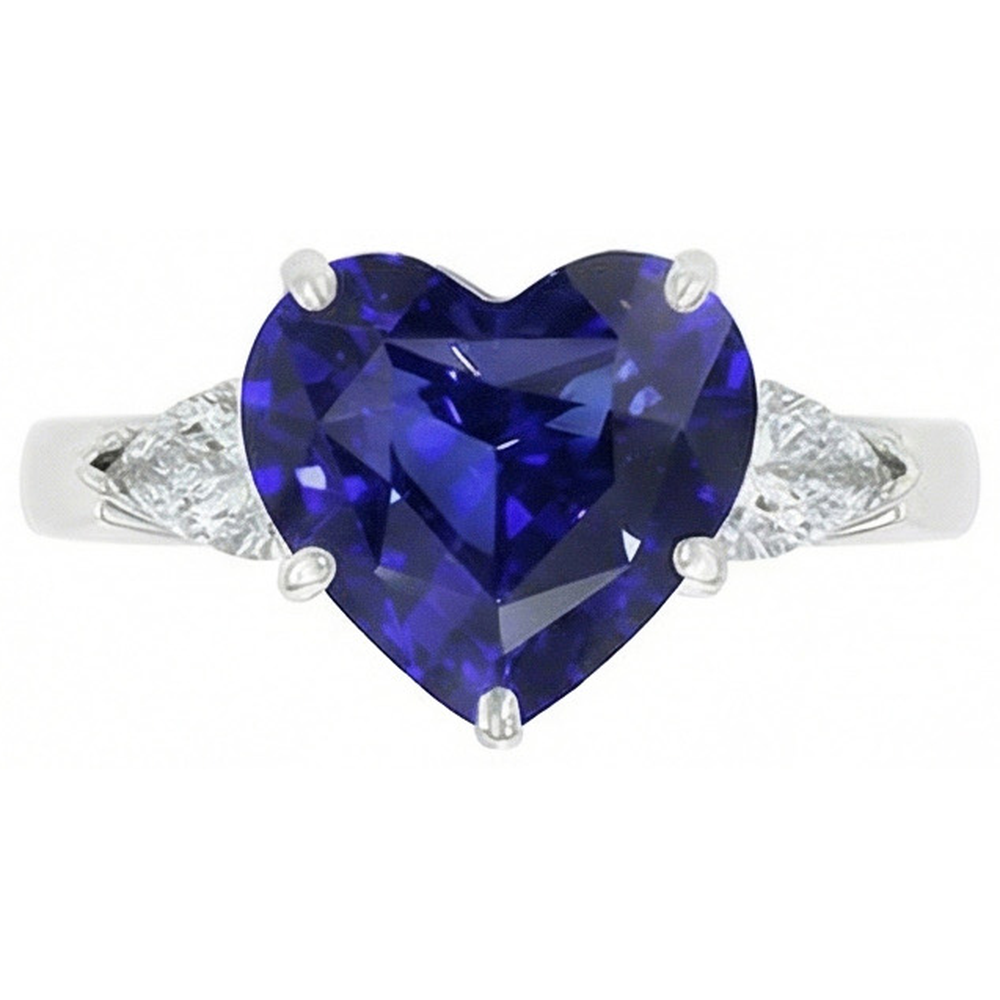 natural pear sapphire 4ct ring on white background