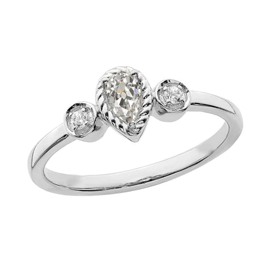 3 Stone Pear Old Cut Real Diamond Ring Rope Prong Bezel Set 1.50 Carats